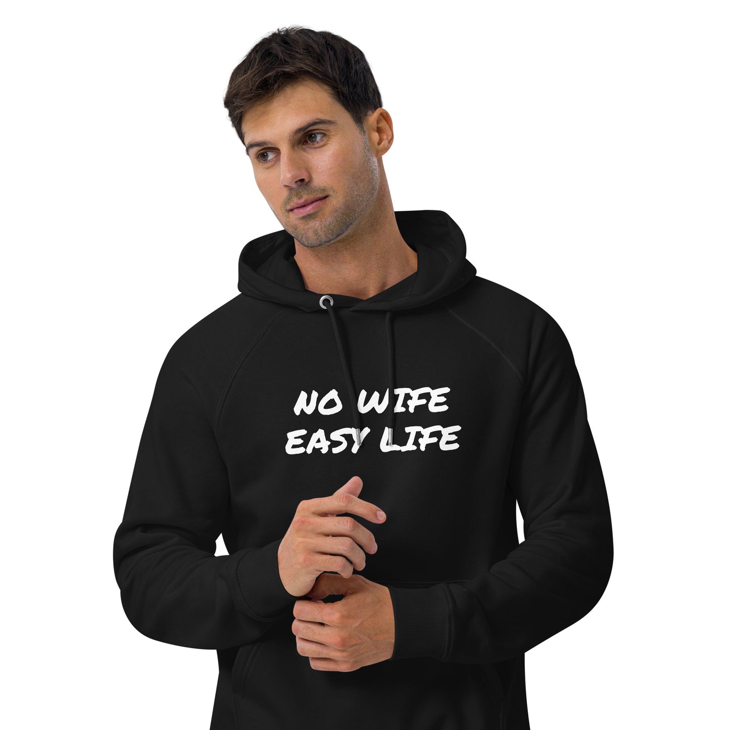 NO WIFE EASY LIFE Unisex eco raglan hoodie