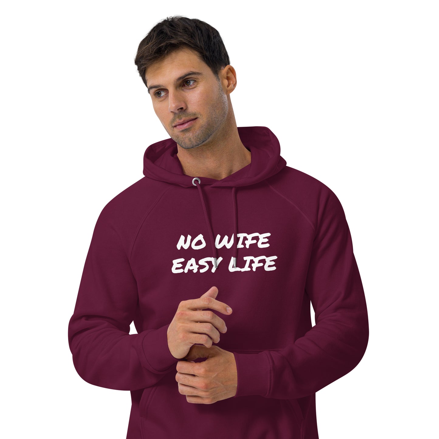 NO WIFE EASY LIFE Unisex eco raglan hoodie